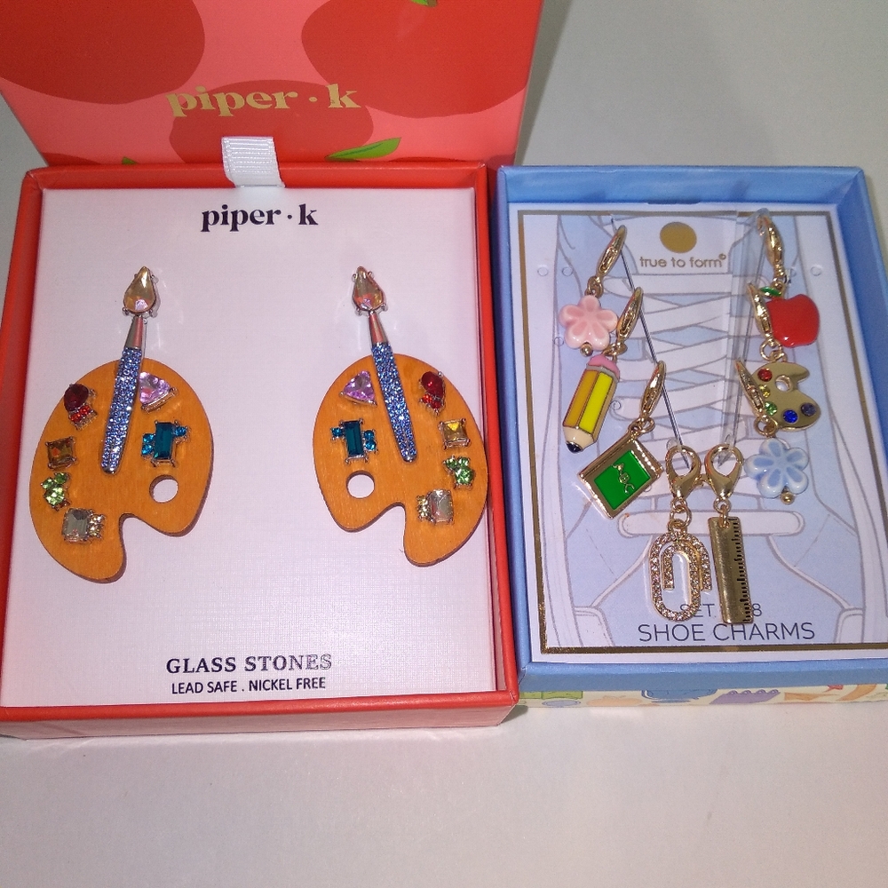 Piper •K  Colorful Artist Palette Earrings w/ Matching Art Teacher Shoe Charms